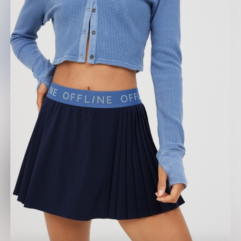 Offline By Aerie Blue Goals Logo Pleated Skirt With Built In Shorts Size…